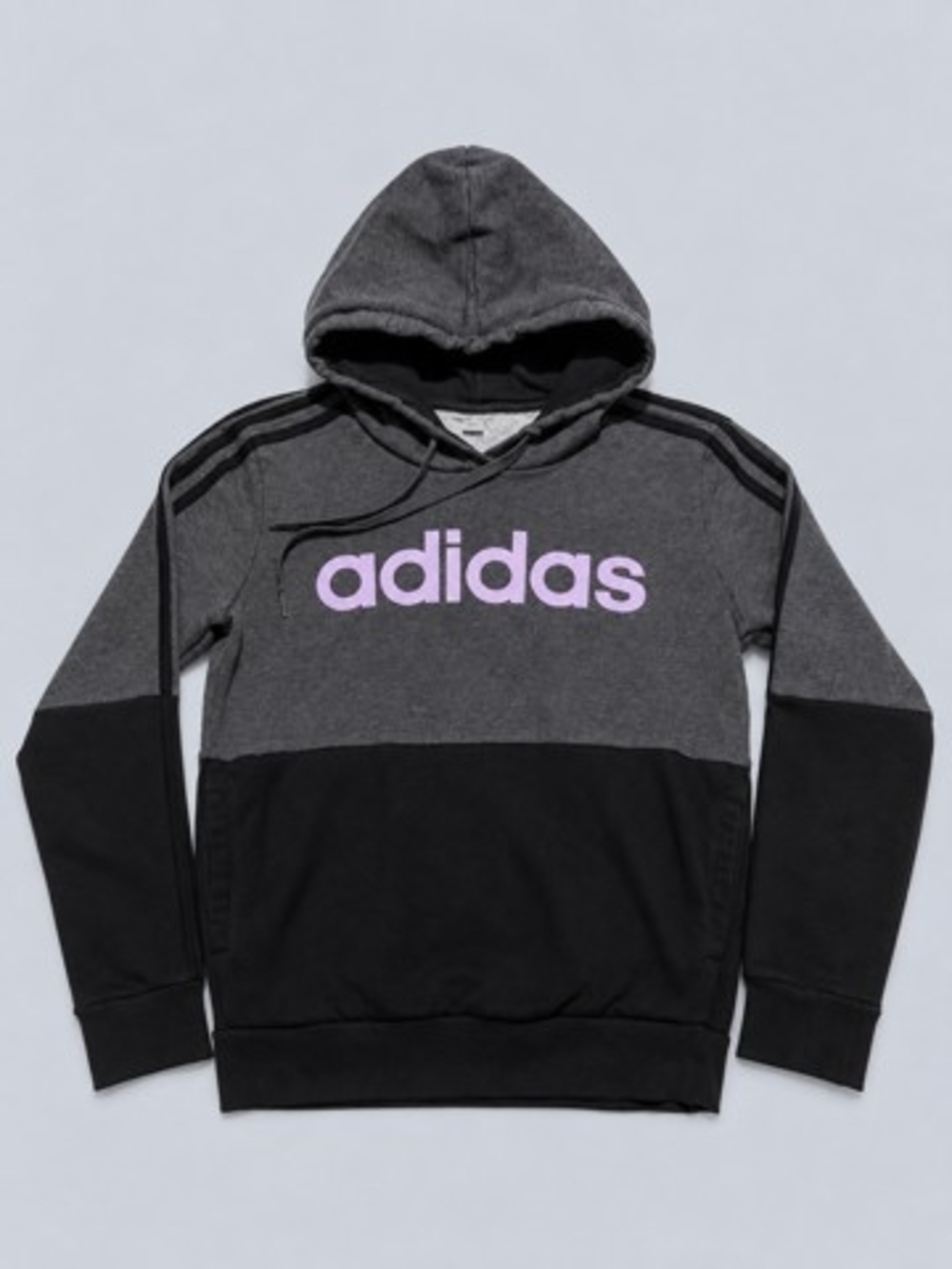 Adidas Womens Two-Tone Charcoal & Black Hoodie with Lilac Logo